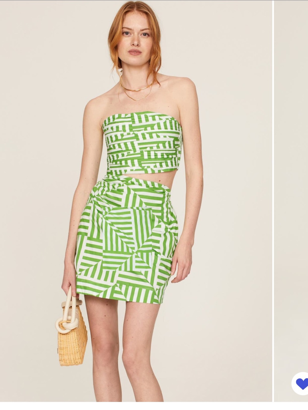 Green Geometric Wrap-Detail Mini Skirt